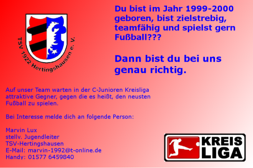 C-Junioren suchen Verstärkung für die Kreisliga