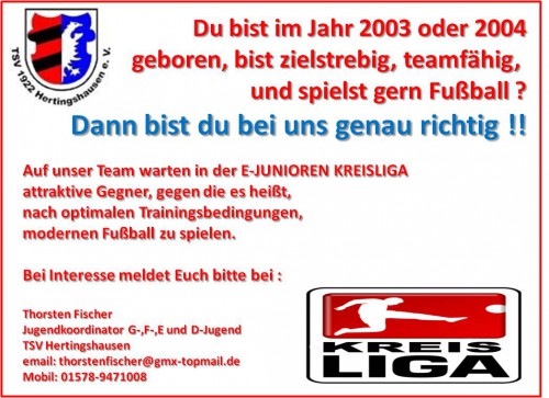 E-Junioren suchen Verstärkung