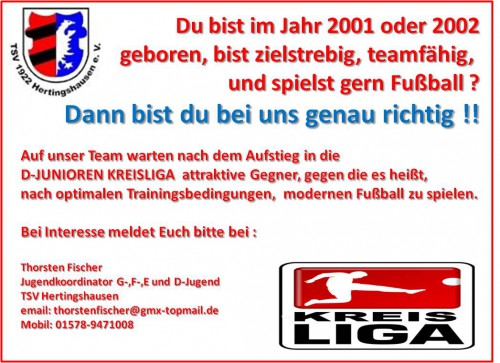 D-Junioren suchen Verstärkung